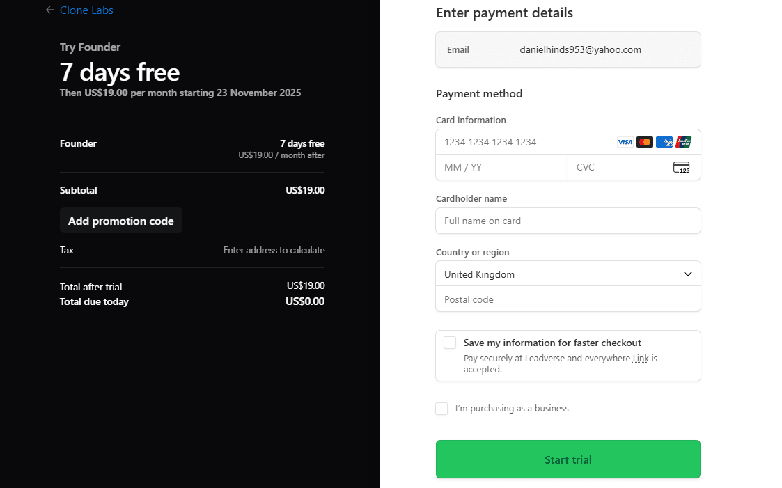 Stripe-style test checkout preview